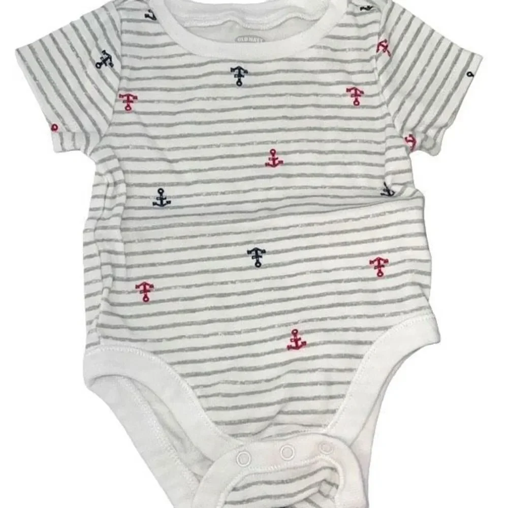 Baby Gap Blue Gingham Romper Polo & Old Navy White Printed Bodysuit Set Sz 3 Mos